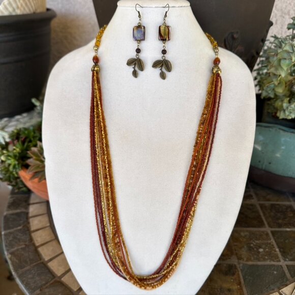 Hand Crafted Jewelry - NEW - Hand Crafted Necklace & Coordinating Dangle Earrings - Earth Tone Beads